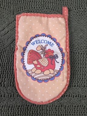 Franco Hand Oven Mitt Vintage Chicken Welcome Orange Polka Dots Retro